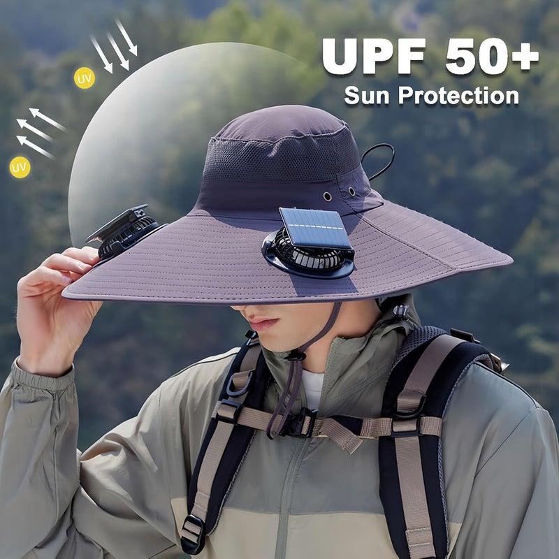 ZoeMeilil Solar Fan Fishing Hat 2 Fans – UPF 50+ UV Protection, Adjustable Bucket Hat for Fishing/Gardening/Hiking/Travel - Image 2